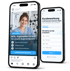 Zwei Smartphones zeigen eine Stellenanzeige für MFA/Augenoptiker und ein Formular zur Kurzbewerbung in 60 Sekunden.
