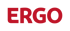 Rotes ERGO Logo in serifenloser Großschrift auf schwarzem Hintergrund.