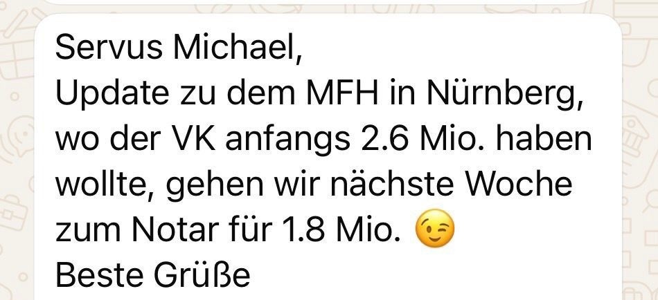 WhatsApp-Nachricht: Gespräch beim Vorstand einer VR Bank nach den Tipps von Michael und Rajko
