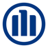 Blaues Allianz Logo mit drei vertikalen Säulen in einem Kreis auf weißem Hintergrund.