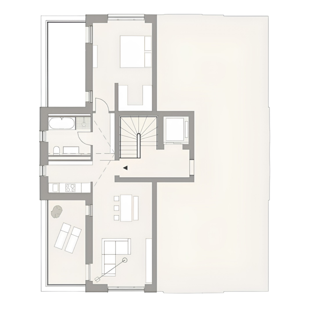 Grundriss der 2-Zimmer-Penthousewohnung mit ca. 69,00 m²