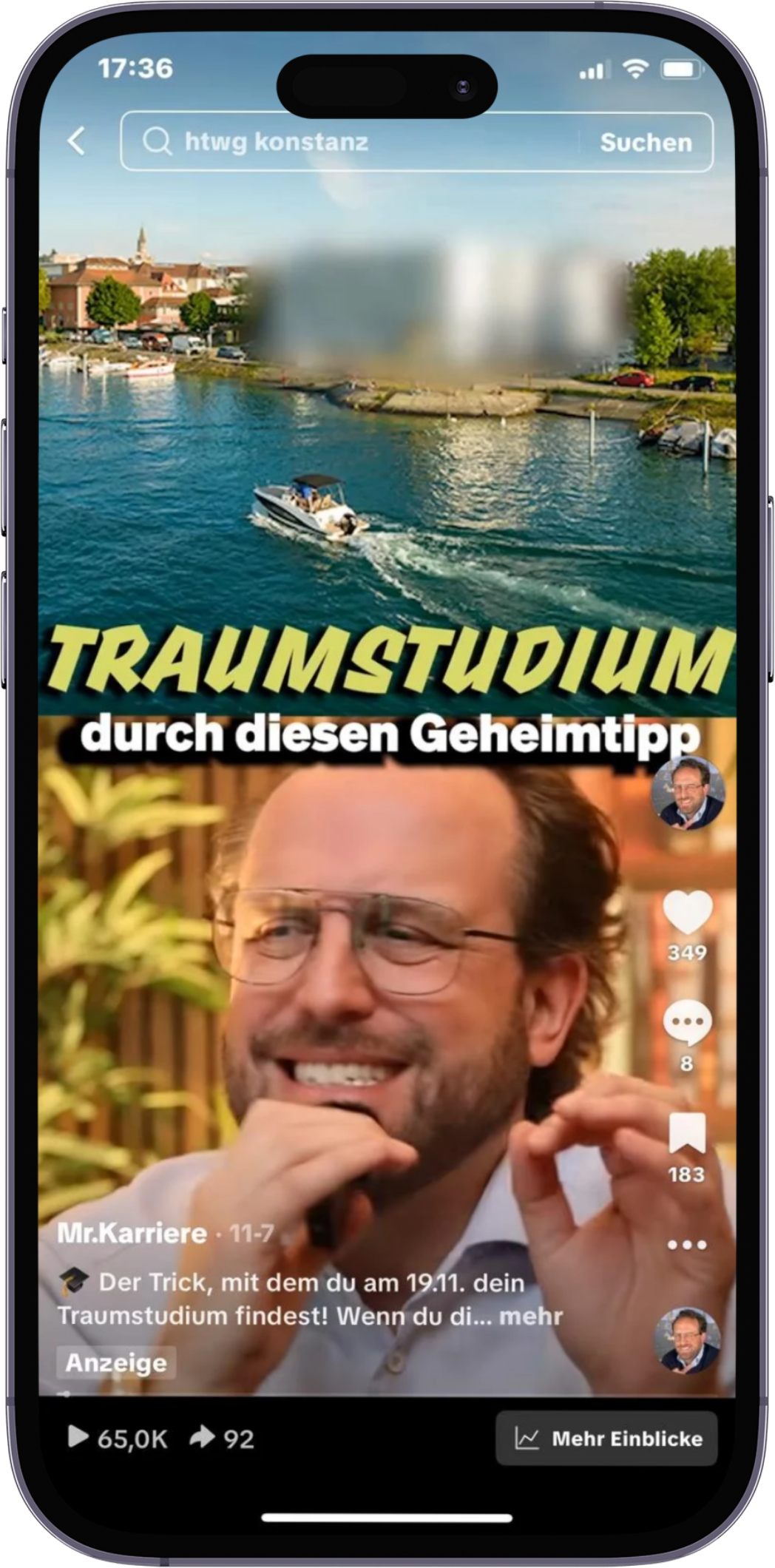 Das Video der HTWG-Konstanz-Kampagne zum Studieninfotag auf dem Smartphone