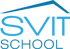 Blaues Logo mit dem Text "SVIT SCHOOL" und einem Dachsymbol.