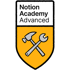 Notion Academy Advanced Logo mit gekreuztem Hammer und Schraubenschlüssel auf gelbem Hintergrund.