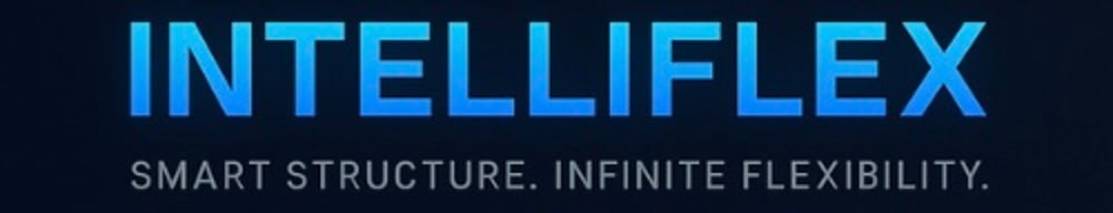 Das Logo "INTELLIFLEX" in Dunkelblau über einer blauen Linie, darunter der Slogan "SMART STRUCTURE. INFINITE FLEXIBILITY."