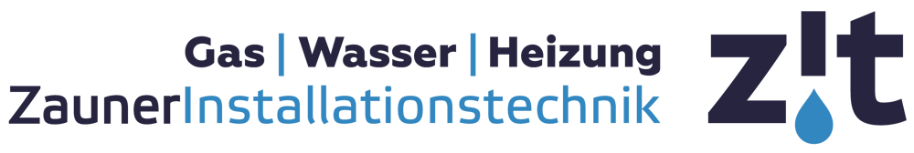 Logo von Zauner Installationstechnik mit Text "Gas | Wasser | Heizung" und "ZIT" mit Wassertropfen.