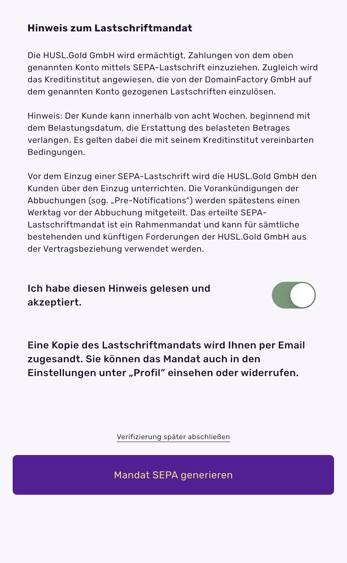 Potwierdź upoważnienie SEPA