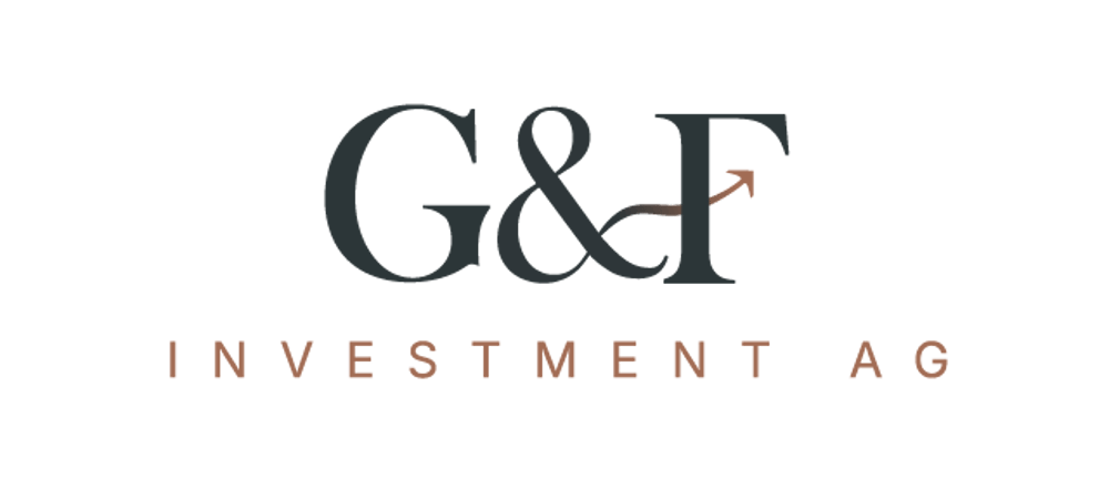 G&F Investment AG Logo mit einem Pfeil, der in den Buchstaben "F" integriert ist.