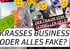 Collage mit brennenden Geldscheinen, traurigem Mann mit leerem Portemonnaie und Text: „KRASSES BUSINESS ODER ALLES FAKE?“ und „DER TRAUM VOM SCHNELLEN GELD“.