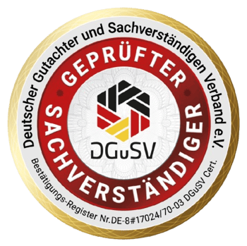 Siegel: Geprüfter Sachverständiger, Deutscher Gutachter und Sachverständigen Verband e.V. (DGuSV)