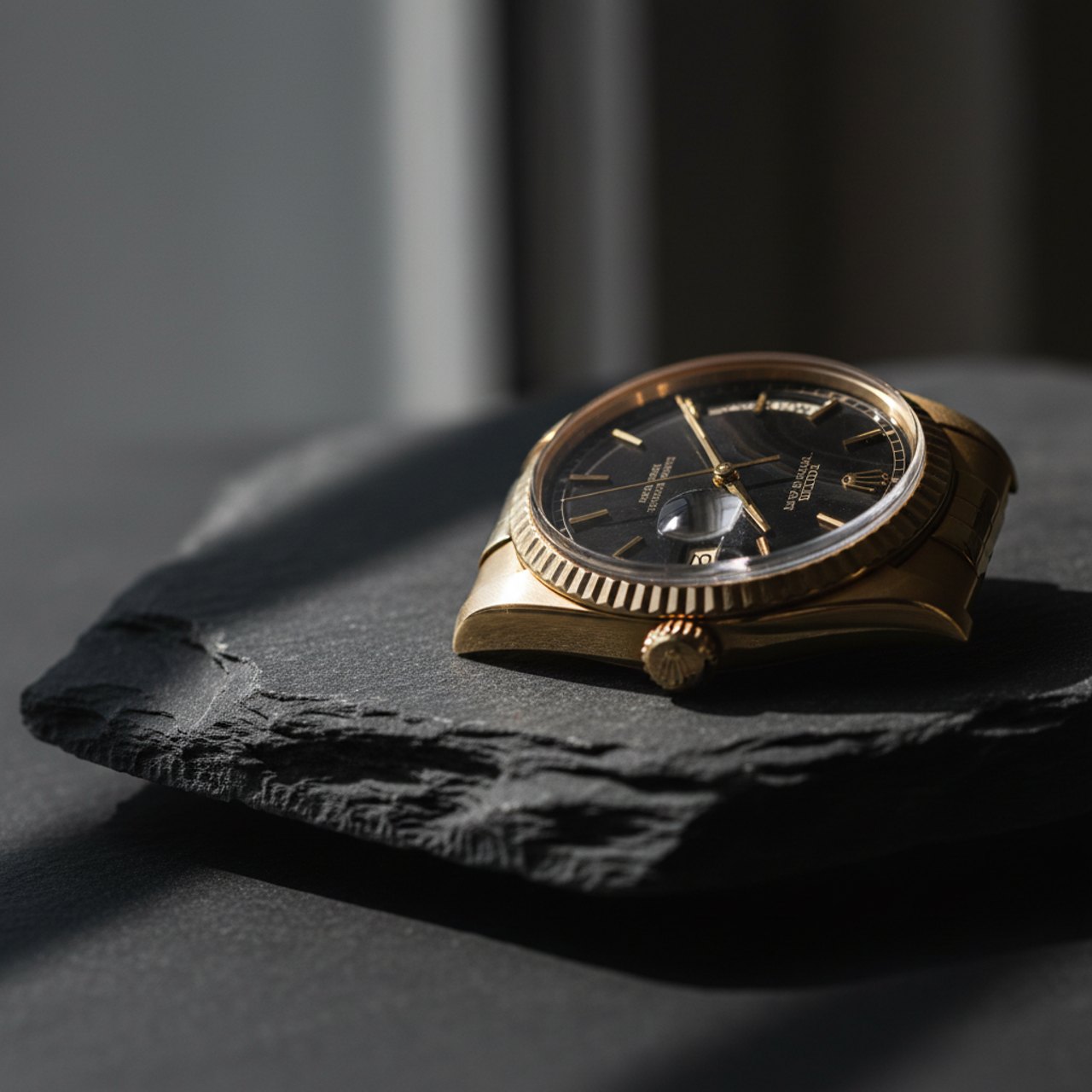 Makroaufnahme des Steinzifferblatts einer Rolex Day-Date