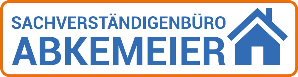 Drei Dachgiebel in Blau, Weiß und Grau über dem Text "Sachverständigenbüro Dürer in Stuhr" auf grünem Grund.