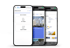 Drei nebeneinander stehende Smartphones zeigen die Nessy Cloud App mit Immobilienobjekten und Details.