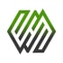 Grünes und graues sechseckiges Logo mit stilisierten Buchstaben "EW" oder "WM".