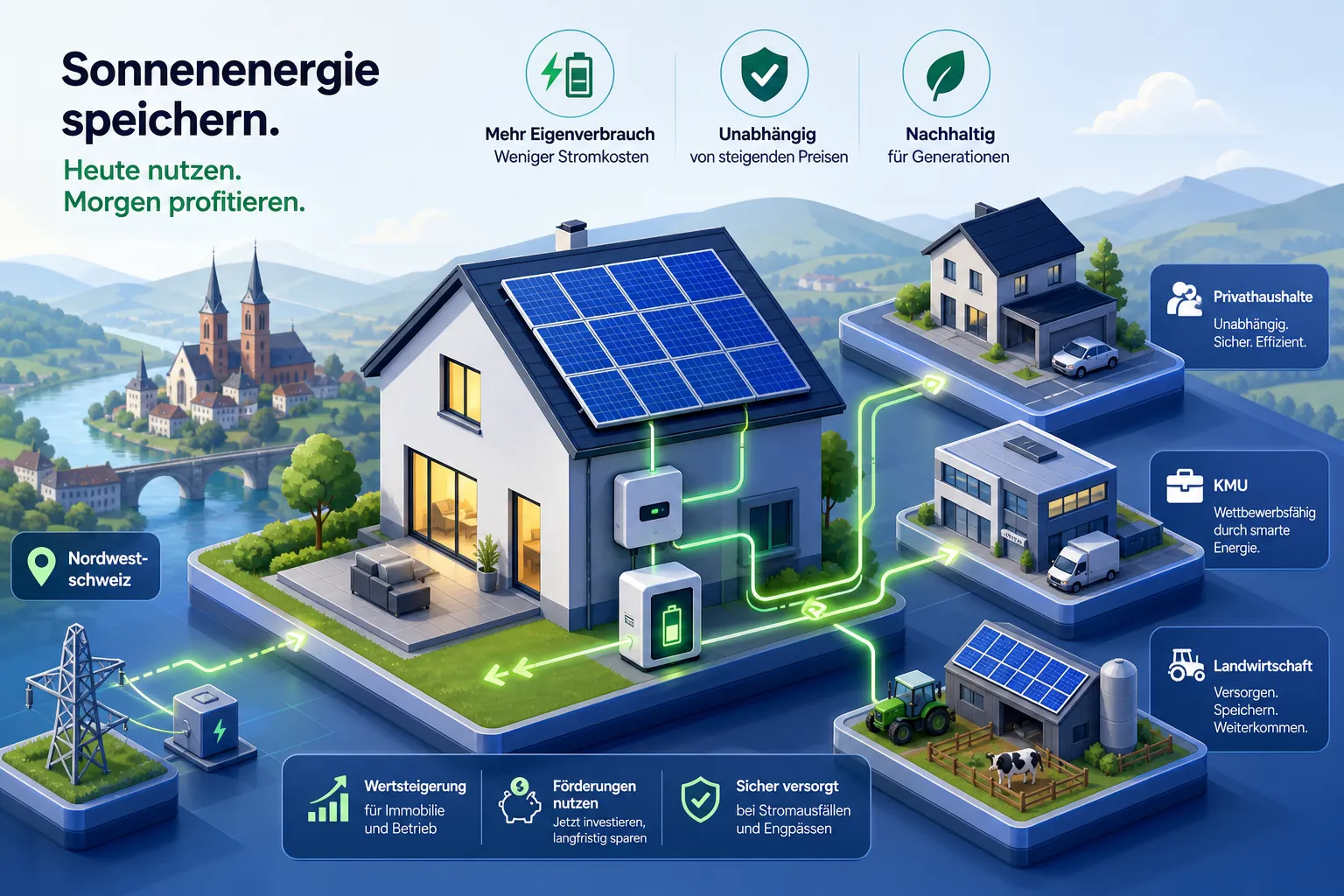 Photovoltaikanlage mit Batteriespeicher auf einem Einfamilienhaus in der Nordwestschweiz