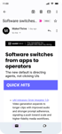 A mobile phone screen shows a MakerThrive email titled "Software switches from apps to operators," with a "QUICK HITS" section below.