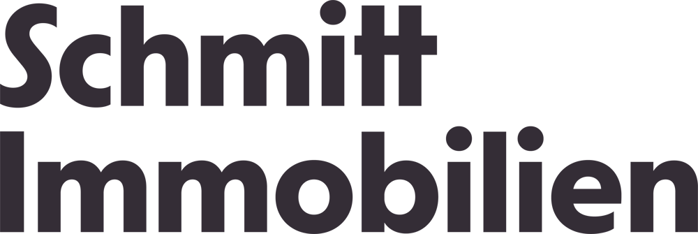 Schmitt Immobilien-Logo in dunklem Grau auf dunkelgrünem Hintergrund.