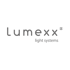 Lumexx light systems Logo: Grauer Text "Lumexx" mit kleinem R im Kreis und "light systems" darunter auf dunkelgrünem Hintergrund.