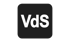 Schwarzes Quadrat mit abgerundeten Ecken und weißem Text "VdS" in der Mitte.