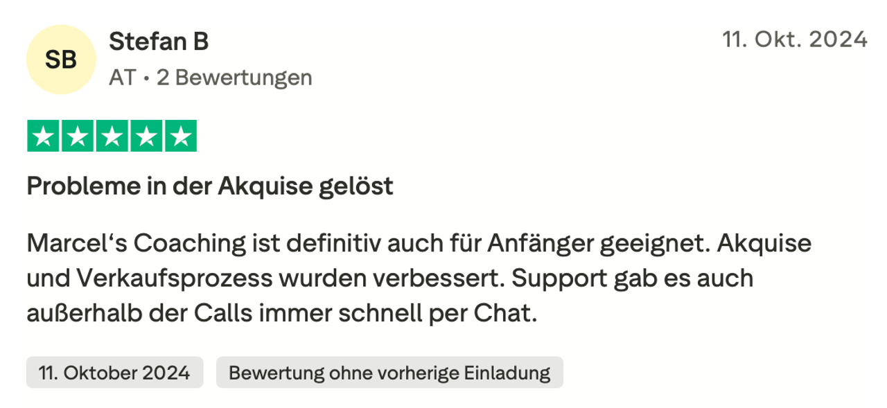 Trustpilot-Rezension von Stefan B