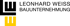 Logo mit schwarzem und gelbem "LW"-Monogramm und Text "LEONHARD WEISS BAUUNTERNEHMUNG".