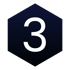 Dunkelblaues Hexagon mit der weißen Ziffer 3 in der Mitte.