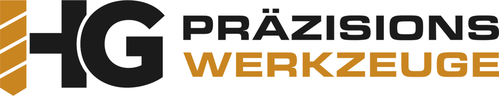 Logo der Firma HG Präzisionswerkzeuge in Grau und Orange auf schwarzem Hintergrund.
