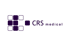 Dunkelgrüner Hintergrund mit CRS medical Logo aus Quadraten und Text in Dunkelviolett.