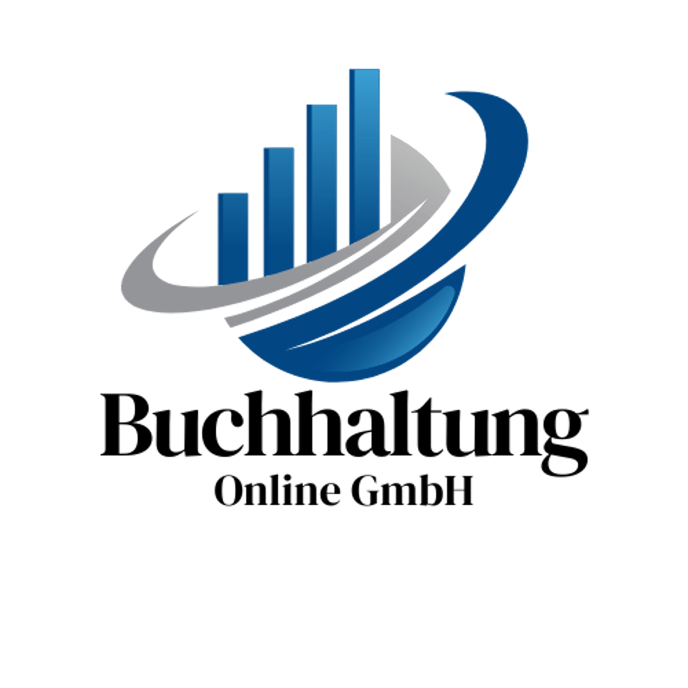 Buchhaltung Online GmbH Logo mit blauem Säulendiagramm und geschwungenen Linien.