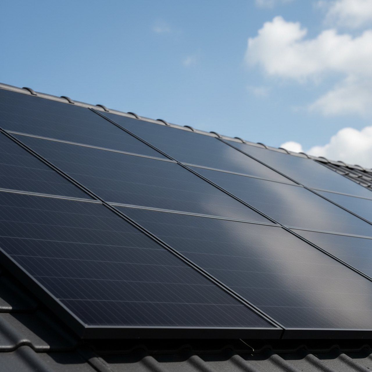 Moderne Photovoltaikmodule auf einem Wohnhausdach
