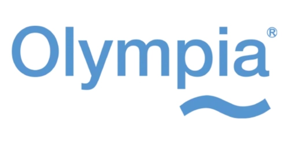 Olympia-Logo in blau mit einer blauen Wellenlinie darunter.