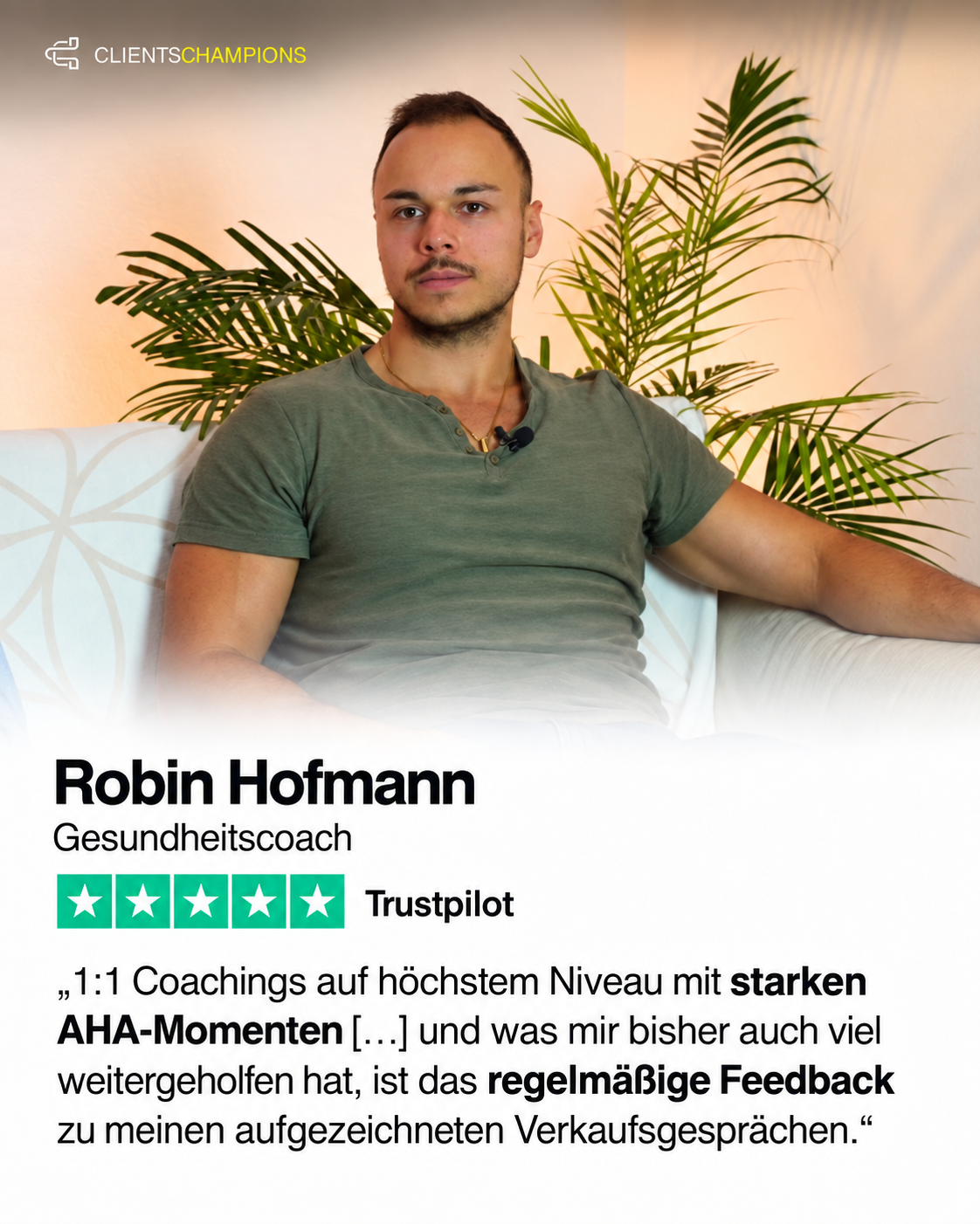 Kundenbewertung von Robin Hofmann mit Porträt und fünf Sternen