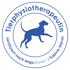 Blaues Siegel: "Tierphysiotherapeutin zertifiziert nach dogsphysio® / Sabine Härrer" um Hunde-Silhouette.