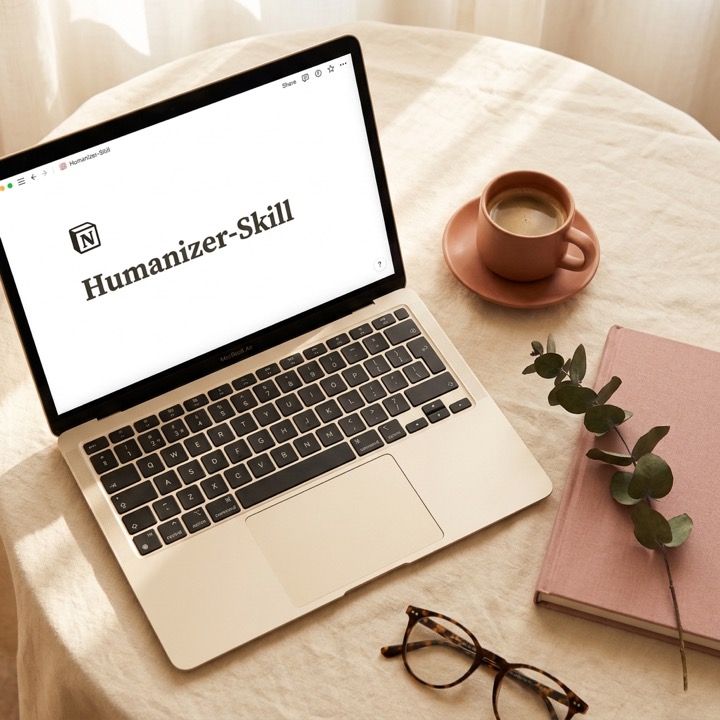 Humanizer-Skill auf einem Laptop mit Notion-Seite