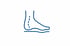 Blaues Linien-Icon eines Fußes in Seitenansicht mit angedeuteter orthopädischer Einlegesohle.