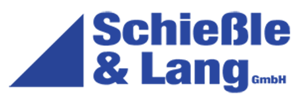 Blaues Logo mit einem Dreieck links und dem Text "Schießle & Lang GmbH".