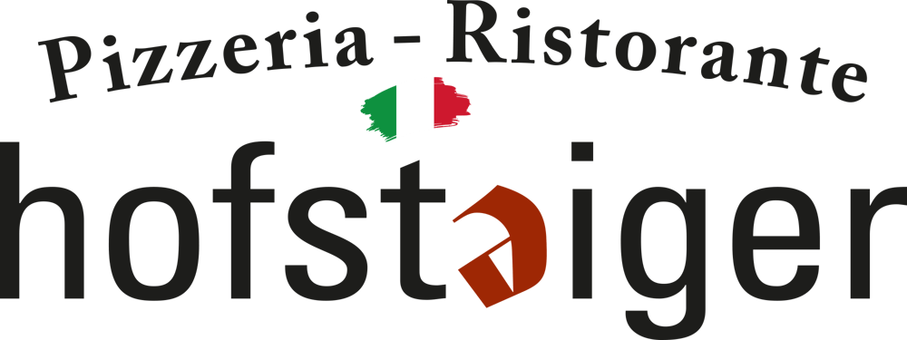 Logo "Pizzeria - Ristorante Hofsteiger" mit italienischer Flagge als Teil des Schriftzugs.
