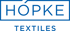 Blaues "HÖPKE TEXTILES" Logo auf grünem Hintergrund, mit "HÖPKE" in einem Rechteck.
