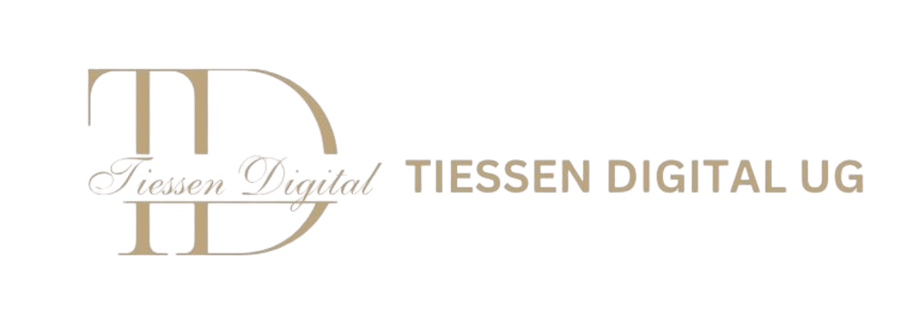 Pinkes "TD"-Logo mit den Wörtern "Tiessen Digital" in kursiver Schrift auf dunklem Hintergrund.