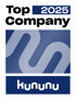 Top Company 2025 Kununu-Logo mit abstrakter blauer Form.