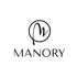 Logo: Ein schwarzer Kreis mit einem stilisierten "M" und dem darunter stehenden Wort "MANORY" in Schwarz.
