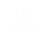 Weißes Logo von Vesta Kitchen mit einem Flammen-Symbol in einem Kreis auf schwarzem Hintergrund.
