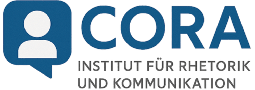 Cora Institut für Rhetorik und Kommunikation Logo mit Sprechblase und Personensymbol.