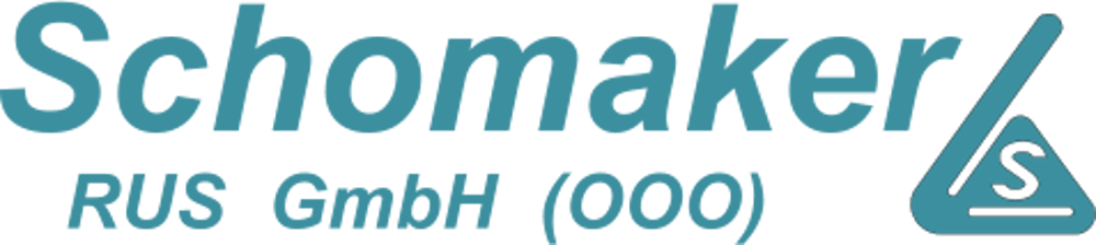Schomaker Maschinenbau GmbH Logo mit dem Text "Schomaker Maschinenbau GmbH" in Blau und einem blauen Dreieck-Symbol.