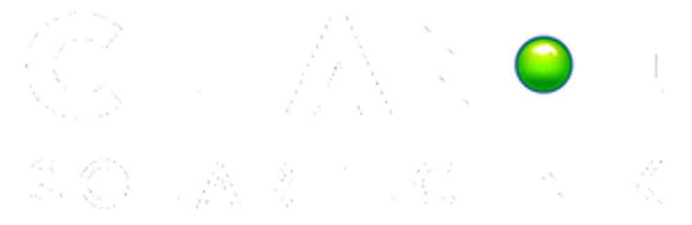 Clean E Solartechnik Logo mit glänzender grüner Kugel.