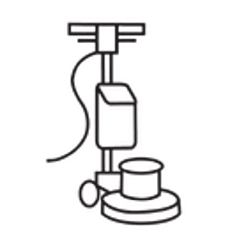 Eine Bodenpoliermaschine oder Scheuersaugmaschine mit Kabel und Griff.