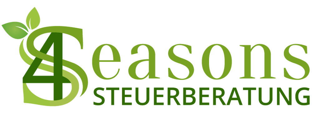 Grünes Logo mit "4 Seasons STEUERBERATUNG", Blättern auf der 4.