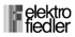 Logo mit dem Text "elektro fiedler" und einem vertikalen Streifenmuster links.
