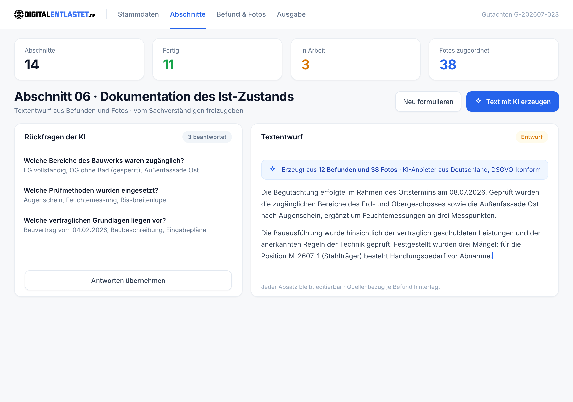 KI-Textentwurf mit R&uuml;ckfragen