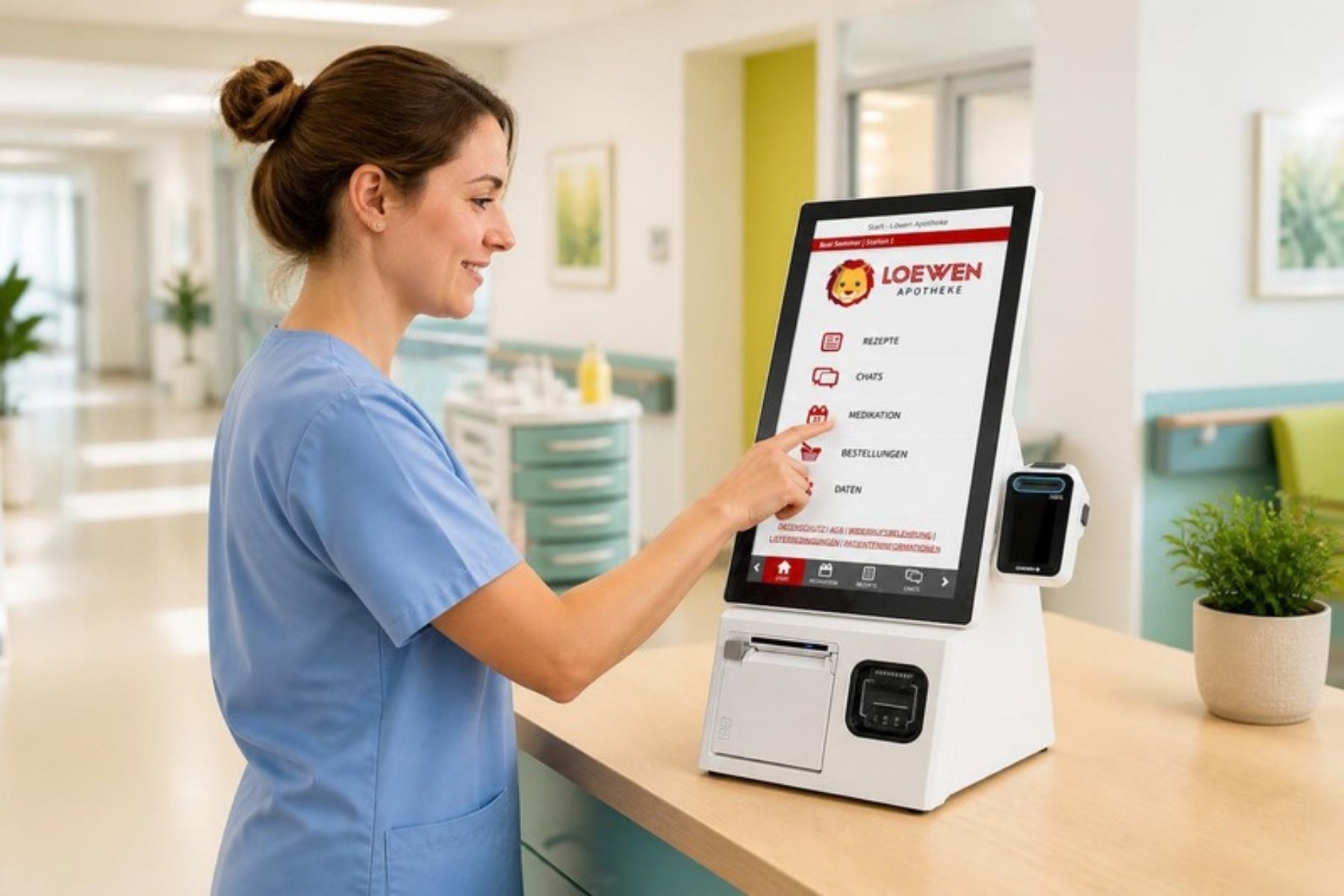 Pflegekraft am id.EXPRESS Care Terminal in einer Pflegeeinrichtung